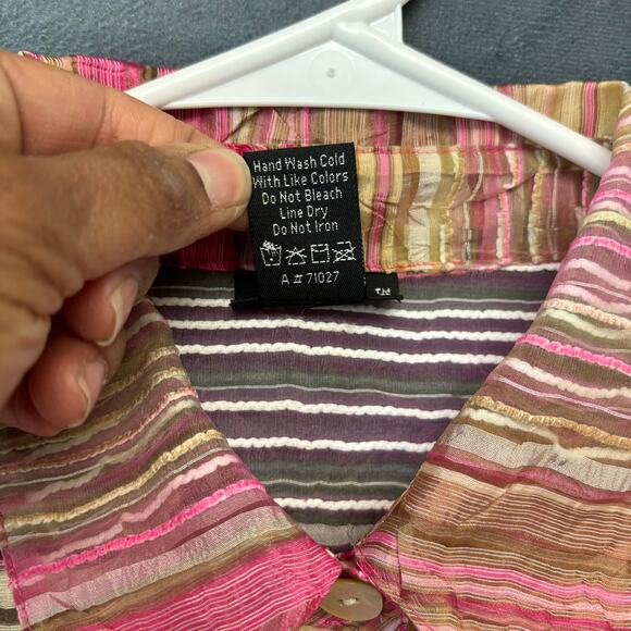 CitiKnits Sheer Seersucker Blouse Casual Button Down Striped Womens Small Artsy - Picture 6 of 11